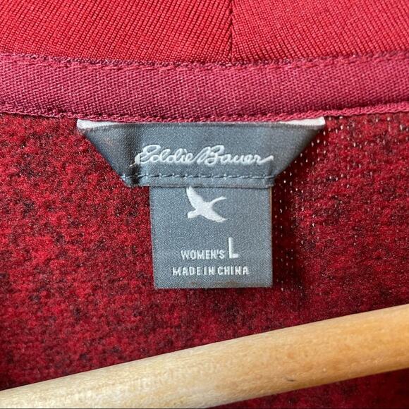 Eddie Bauer Red Black Buffalo Plaid Zip Up Mock Neck Pocket Jacket Large - Picture 4 of 5